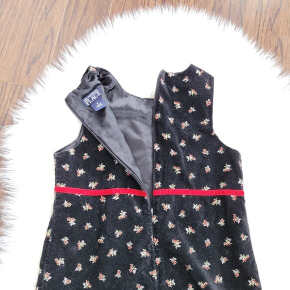 The Childrens Place Girl Kid Black Velvet Floral Embroidered A-Line Shift Dress - Picture 9 of 9